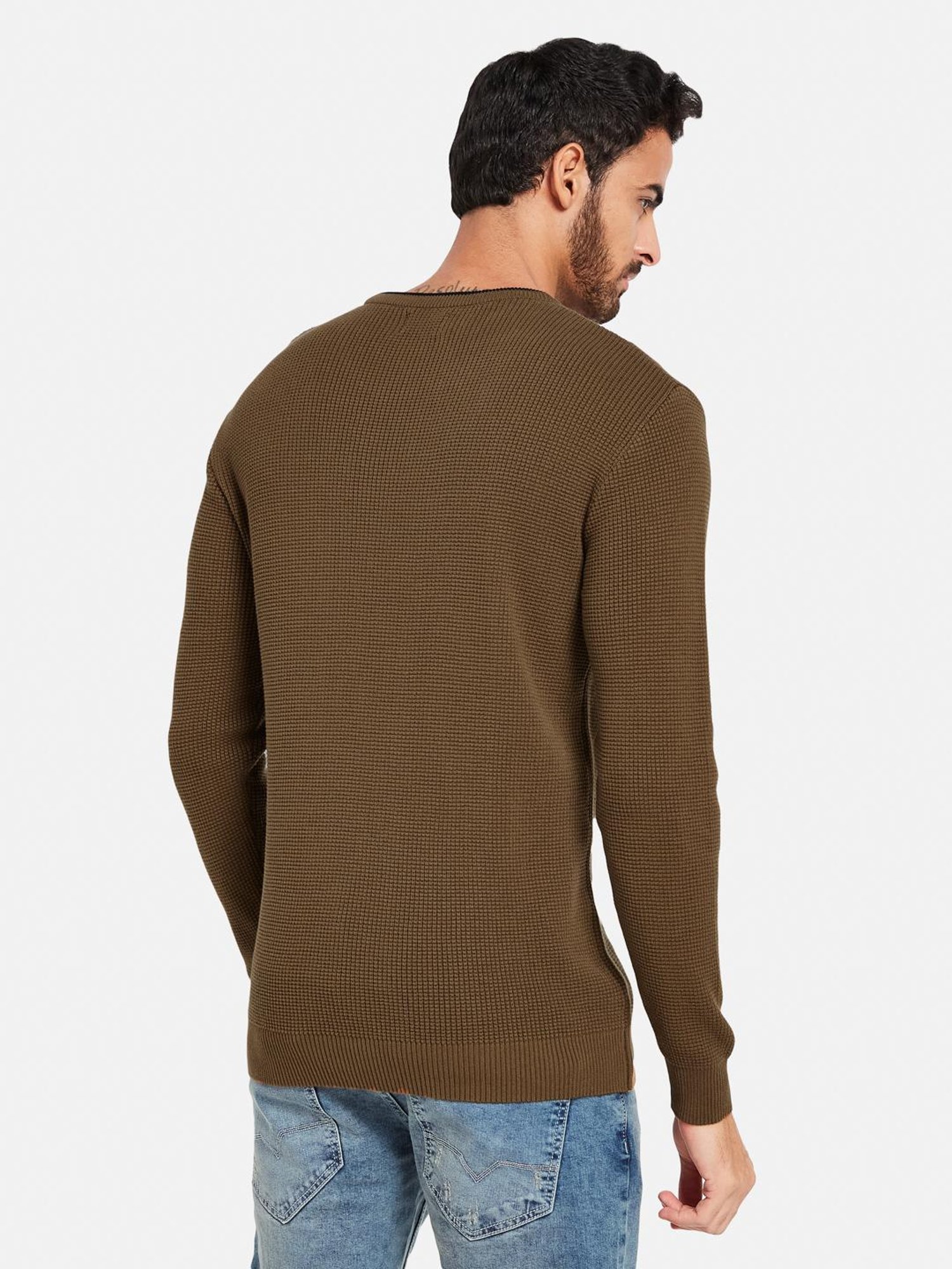 METTLE Tan Cotton Regular Fit Sweater