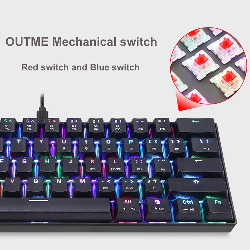 MOTOSPEED CK61 61 Keys Wired Mechanical Keyboard RGB Backlight with 14 Lighting Effects, Cable Length: 1.5m, Colour: Red Shaft