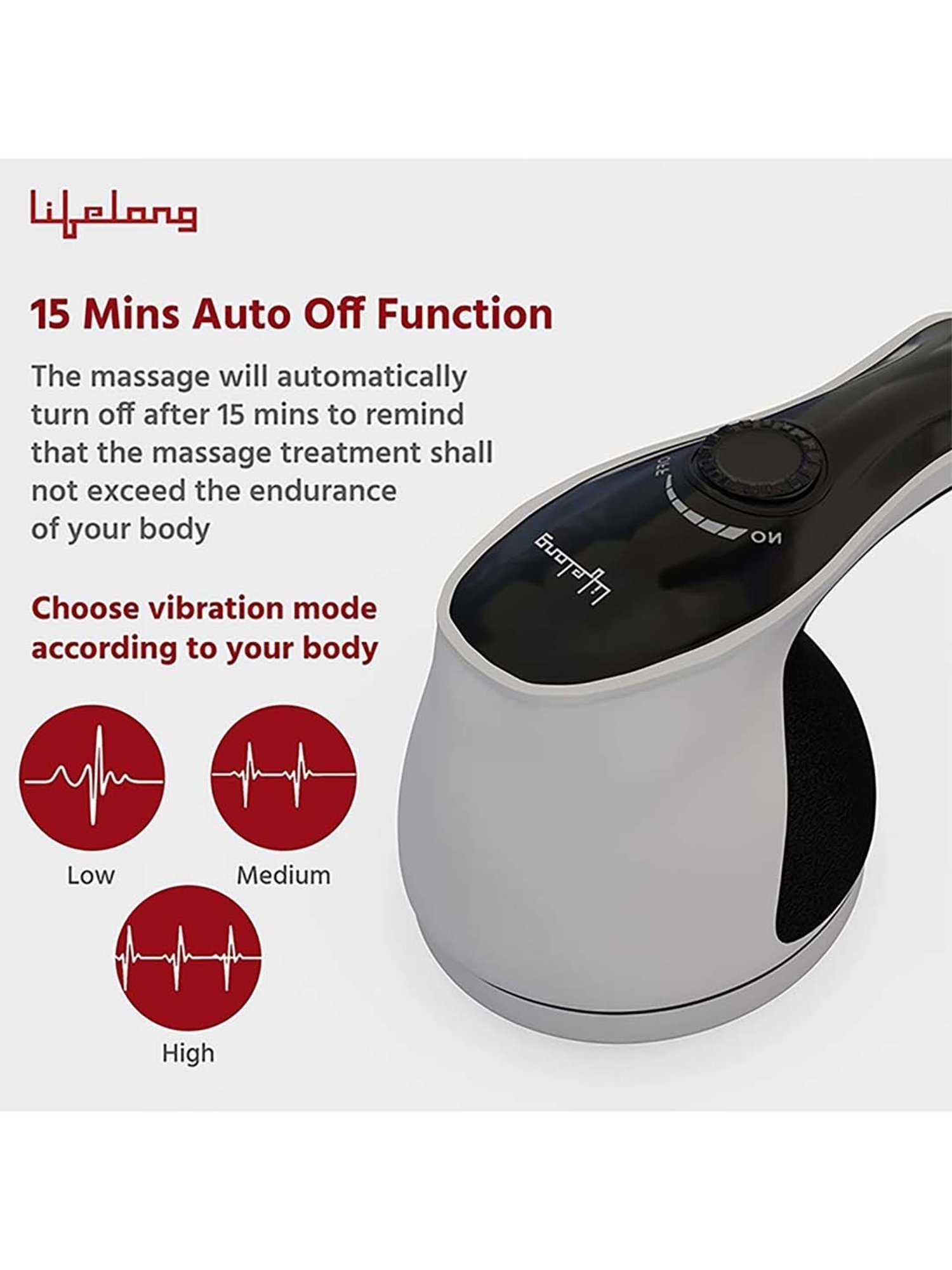 Lifelong LLM423 Electric Handheld Massager (Black & White)