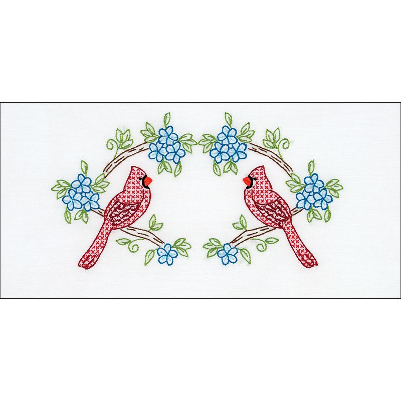 Jack Dempsey Stamped Pillowcases W/White Lace Edge 2/Pkg-Cardinal