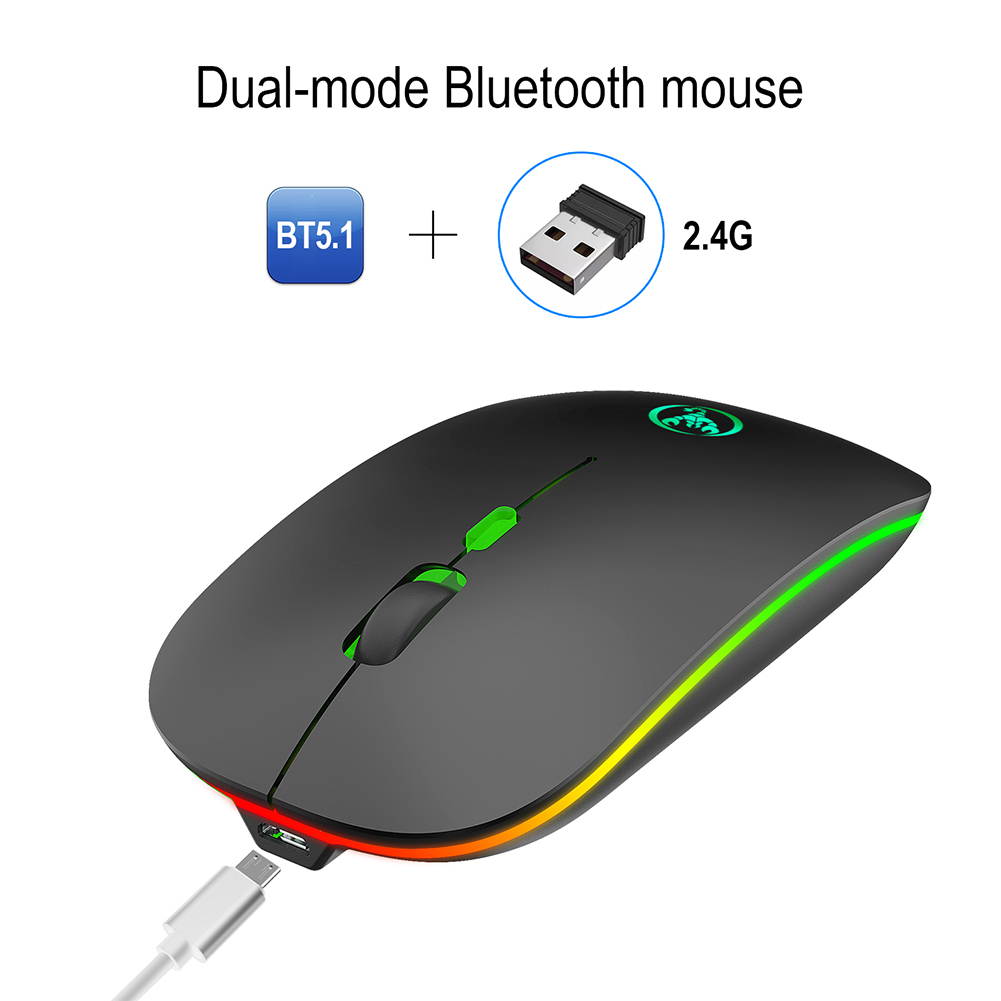 Wireless Mouse BT5.1 2.4G Dual Mode Mini Portable USB Rechargeable Colorful Glow