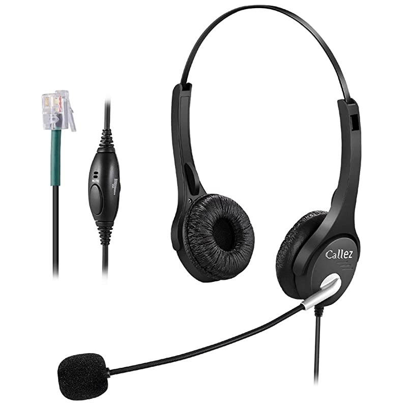 C402A2 Corded Telephone Headsets Binaural Call Center RJ11 with Noise Canceling Mic Compatible with ShoreTel 480 Plantronics T10 Polycom Zultys Toshiba NEC DT300 Siemens Landline Deskphones