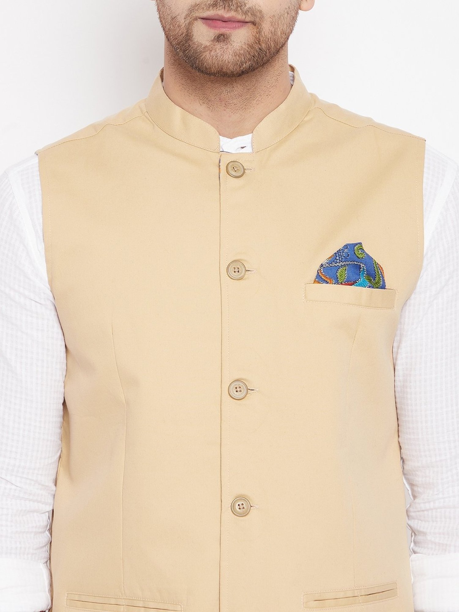Even Beige Regular Fit Nehru Jacket