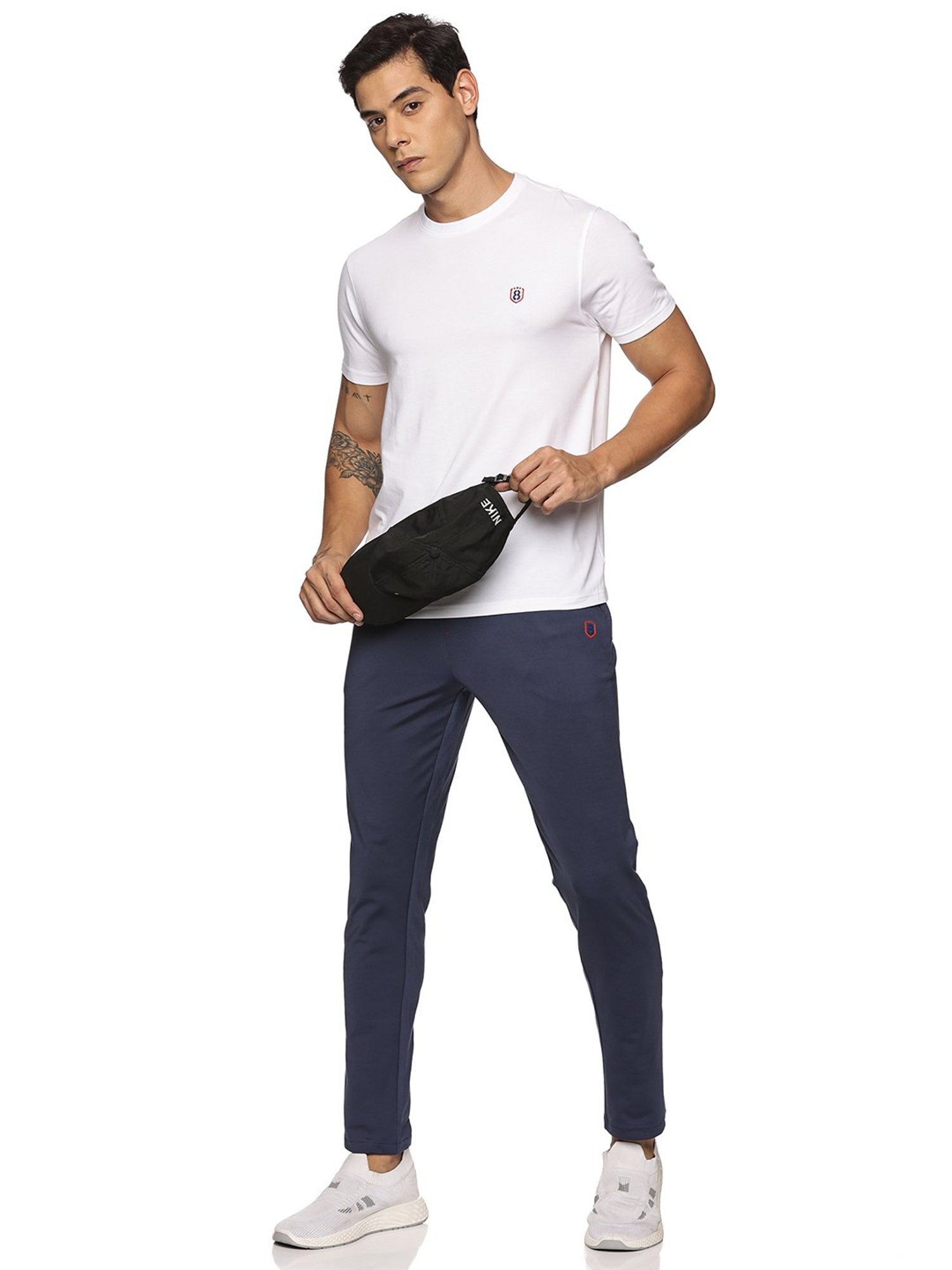 DOMIN8 Men Slim Fit Round neck Bamboo Cotton White T shirt