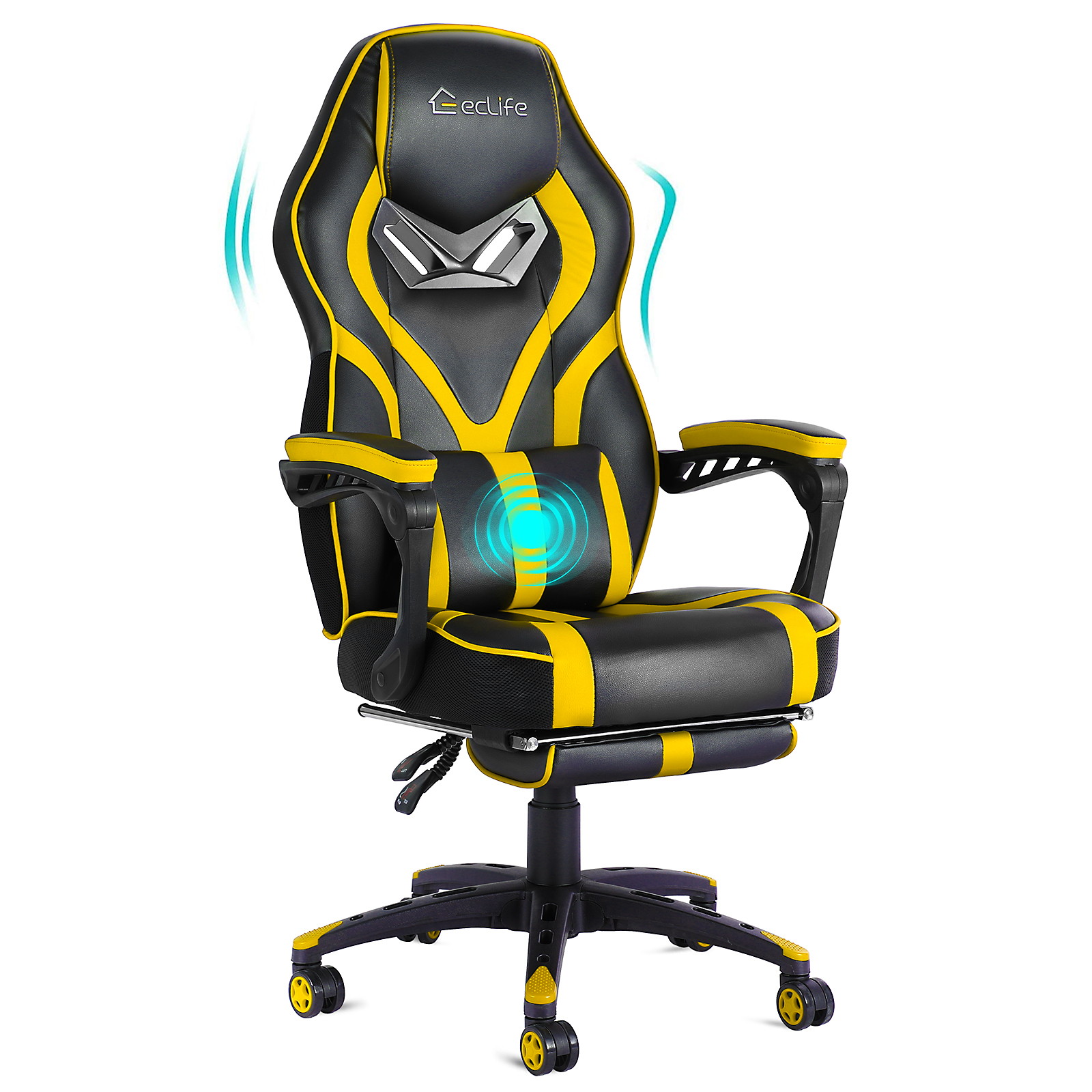 Eclife Gaming Chair Office Chair High Back Computer Chair Leather Desk Chair Ergonomic Adjustable Swivel Task Chair with Massage Lumbar Support and Footrest