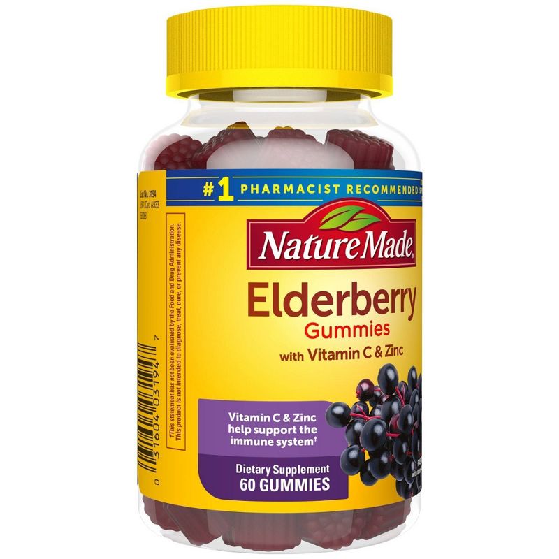 Nature Made Elderberry Gummies with Vitamin C & Zinc - Raspberry - 60ct