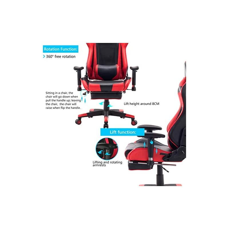 Gaming Chair Ergonomic Computer Gaming Chair with Massage Lumbar Support Racing Style Gamer Chair with Footrest and High Back Seat Height Adjustable Swivel Video Game Chair