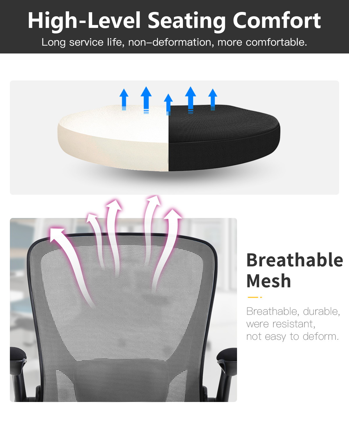 Office Chair Desk Chair Computer Chair Swivel Rolling Massage&nbsp;Task Chair with Lumbar Support Flip-up Arms Adjustable Mesh Ergonomic Chair for Adults(Grey)