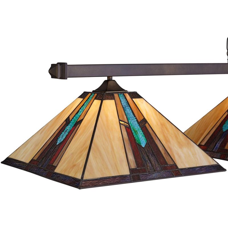 Robert Louis Tiffany Bronze Linear Island Pendant Chandelier 56" Wide Tiffany Style Ranier Art Glass 3-Light Fixture for Kitchen