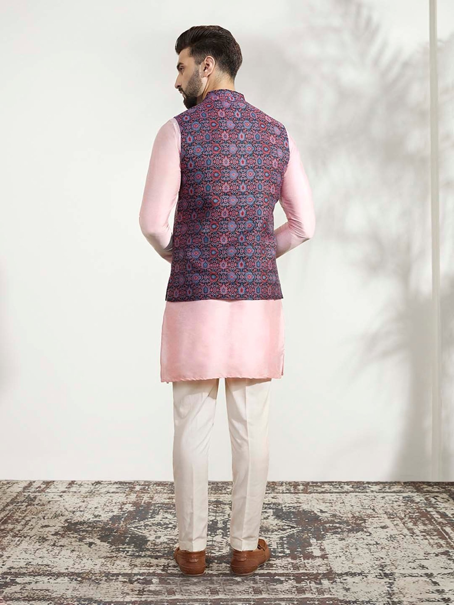 KISAH Multicolor Regular Fit Self Design Kurta & Pants With Nehru Jacket