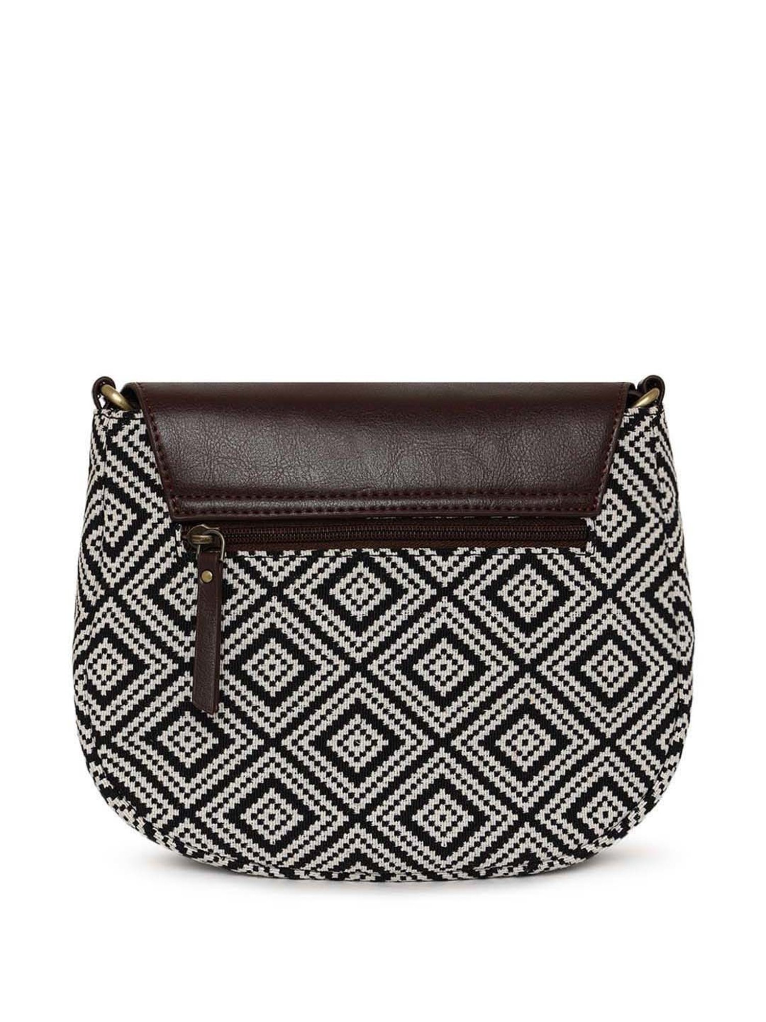 KLEIO Black & White Textured Medium Sling Handbag