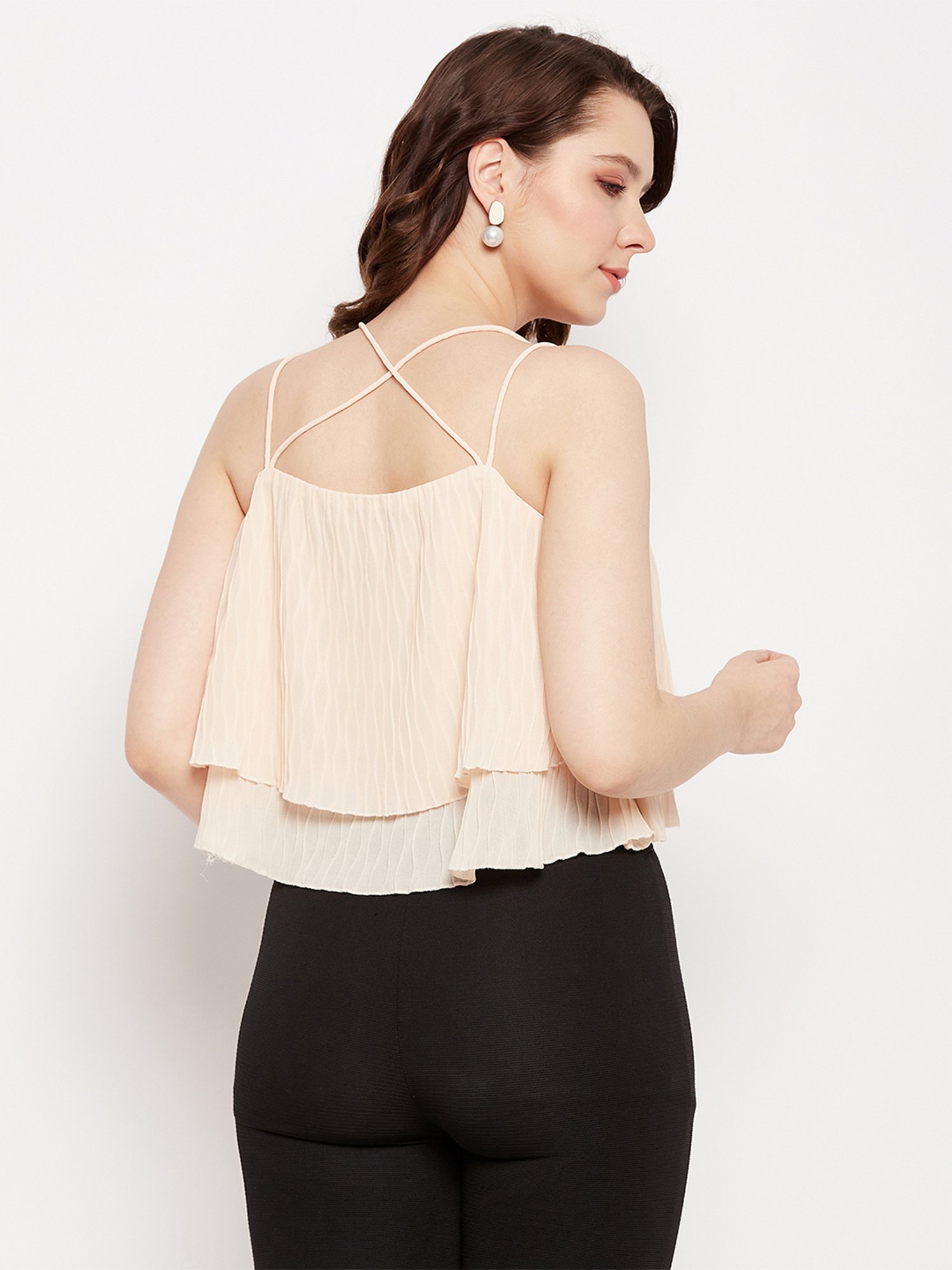 MADAME Beige Regular Fit Crop Top