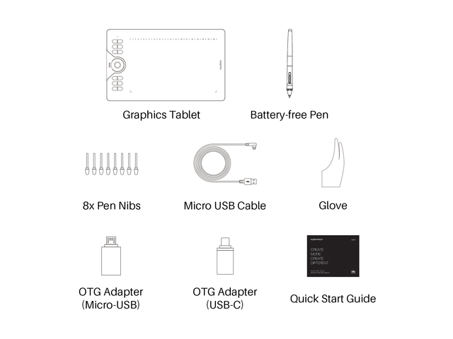 Huion HS610 Graphics Drawing Tablet with Touch Ring and 28 Express Keys, Battery-Free Stylus, 8192 Pressure Sensitivity, Compatible with Mac, PC or Android Mobile