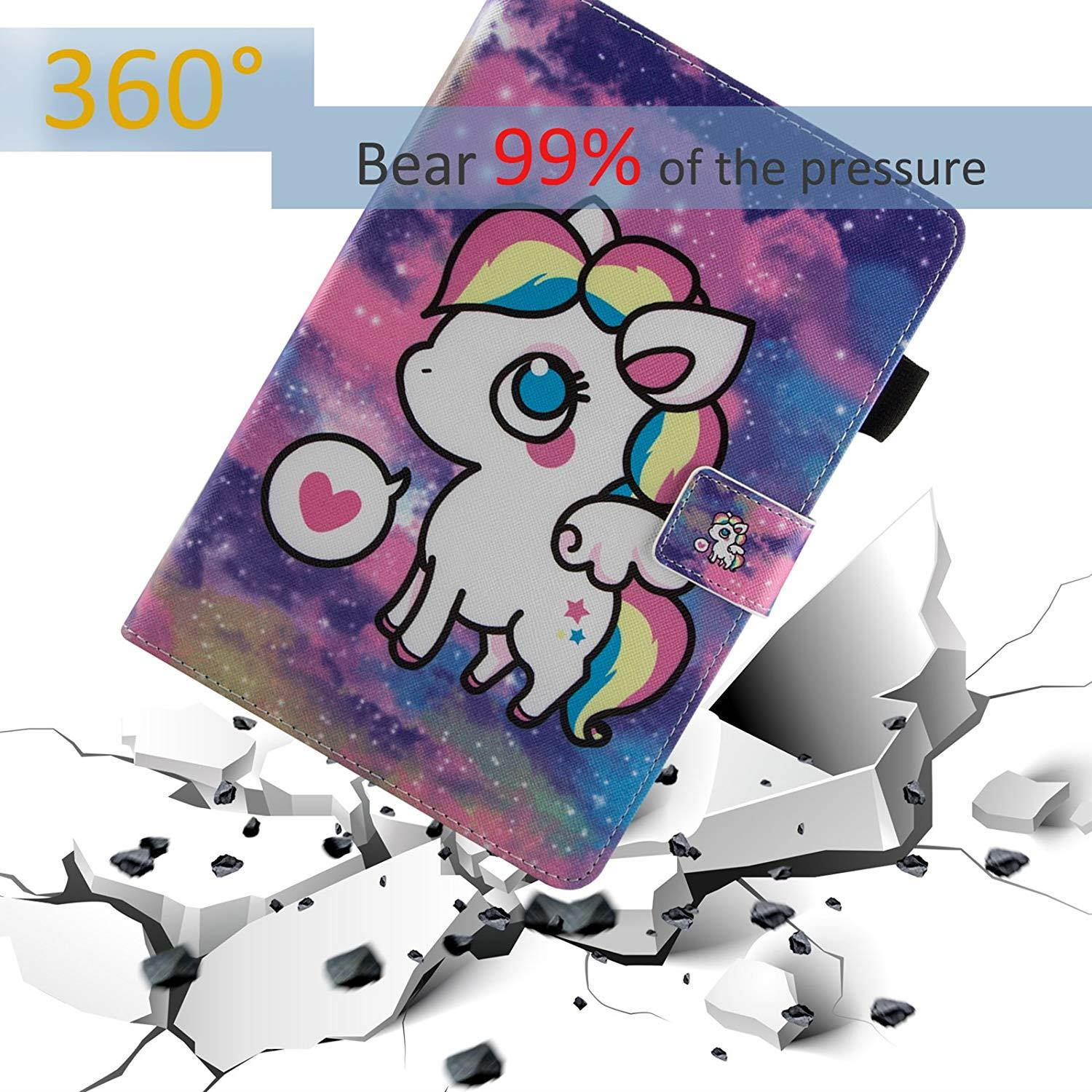 Universal Case for 6.5-7.5 inch Tablet, Dteck Slim Light PU Leather Protective Case with Card Slots Cute Cartoon Flip Stand Wallet Cover for All 6.5-7.5 inch iPad Android Windows Tablet,Purple Pony