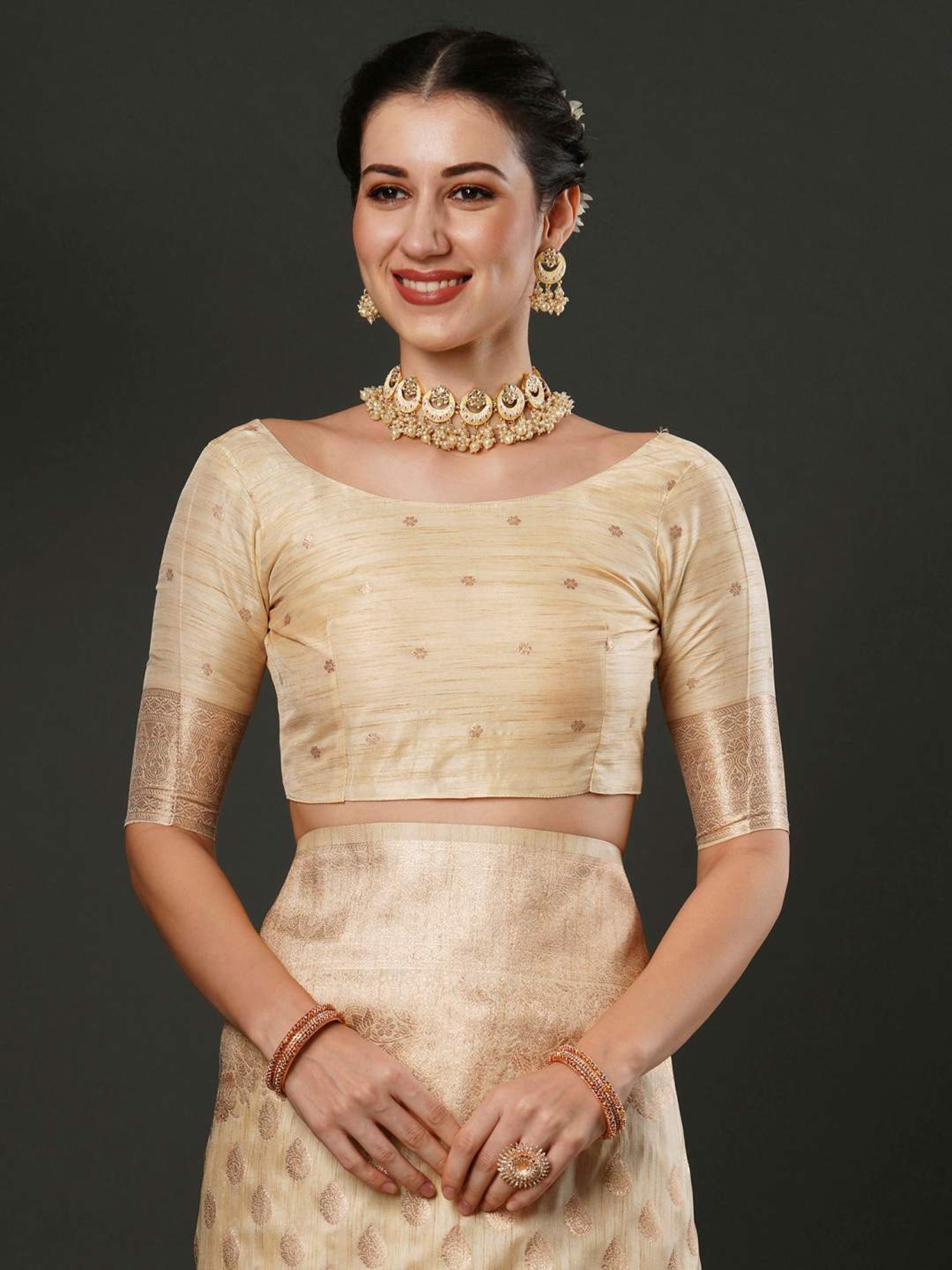 Saree Mall Beige Woven Saree With Unstitched Blouse