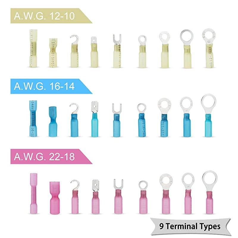 300 Pcs Heat Shrink Wire Connectors,  Waterproof Marine Electrical Wire Terminals Kit Automotive Copper Wire Electrical Connectors