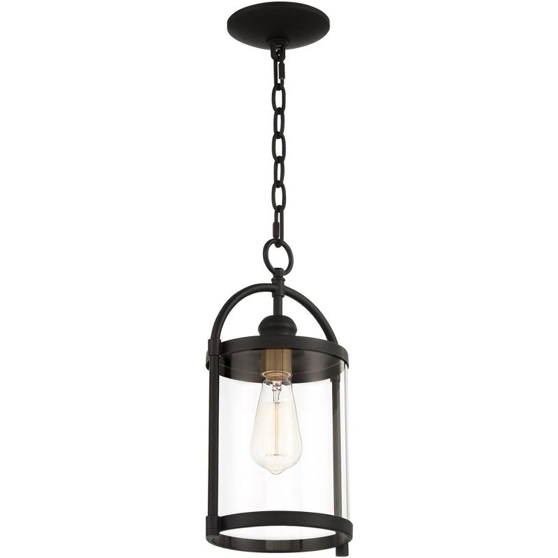 John Timberland Modern Outdoor Hanging Light Fixture Black Warm Brass Metal 15" Clear Glass for Exterior House Porch Patio Outside