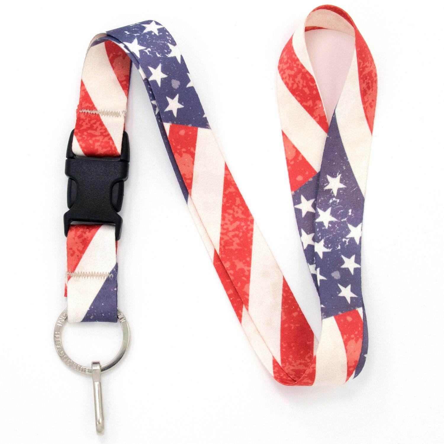 Buttonsmith Old Glory Flag Premium Lanyard with Buckle and Flat Ring - Made in USA