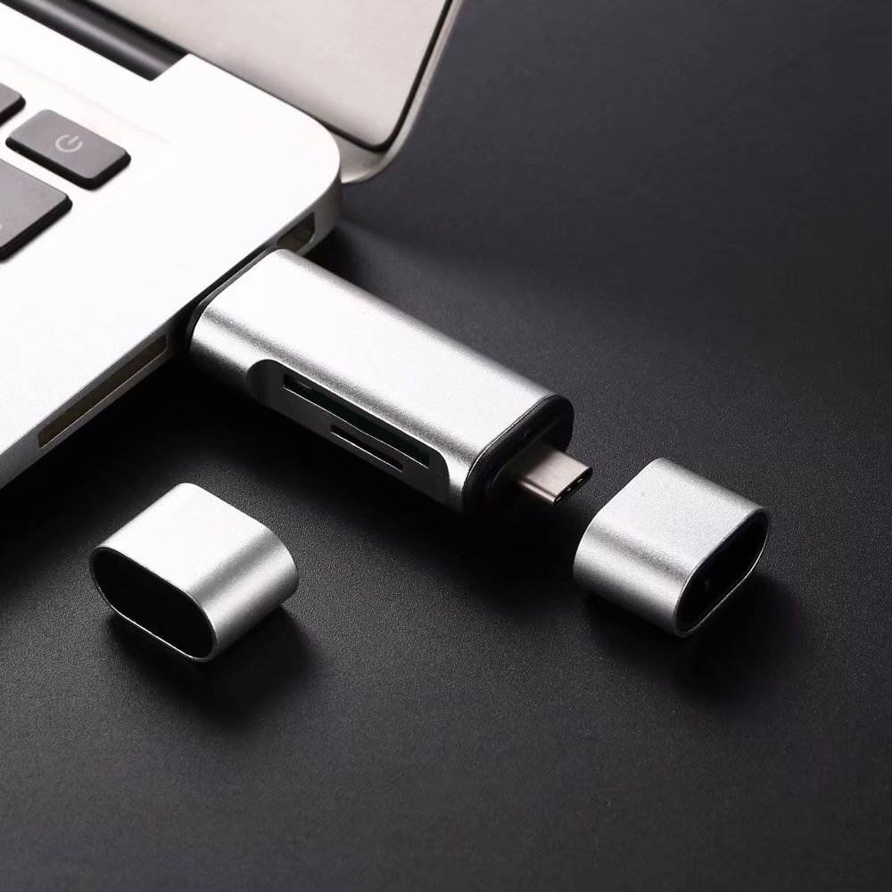 3 in 2 Type-C / USB / Micro USB to SD/TF Card Reader for Android Apple, 3-in-2 USB-C USB Micro, Fast SD TF Reader, Aluminum Alloy Shell, Portable Design.