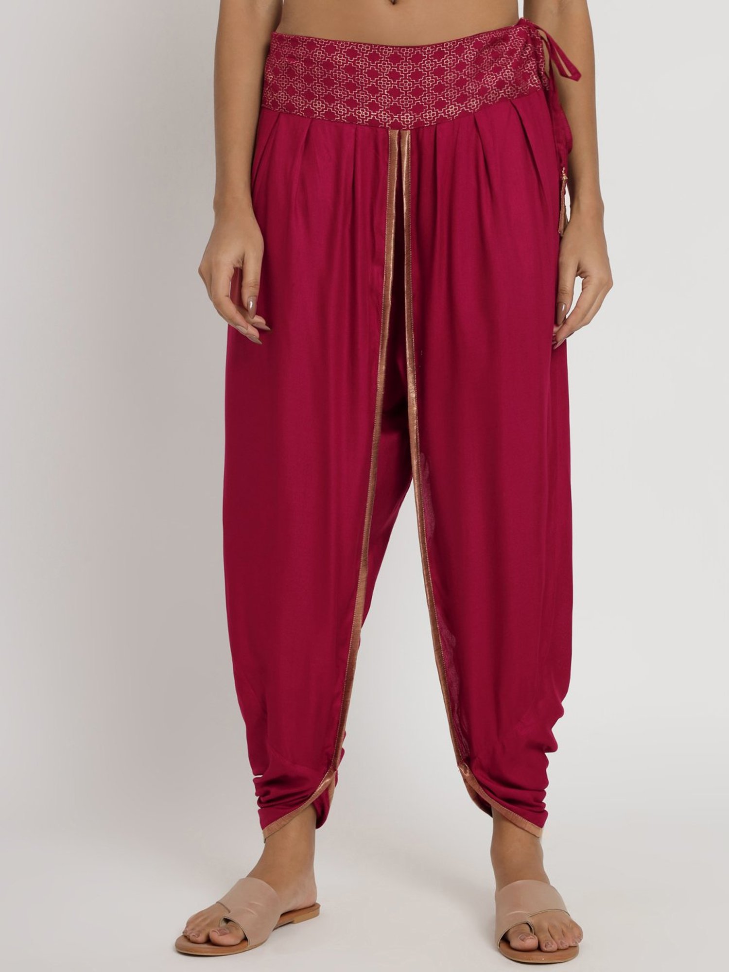 9rasa Maroon Hand Block Print Dhoti Pants