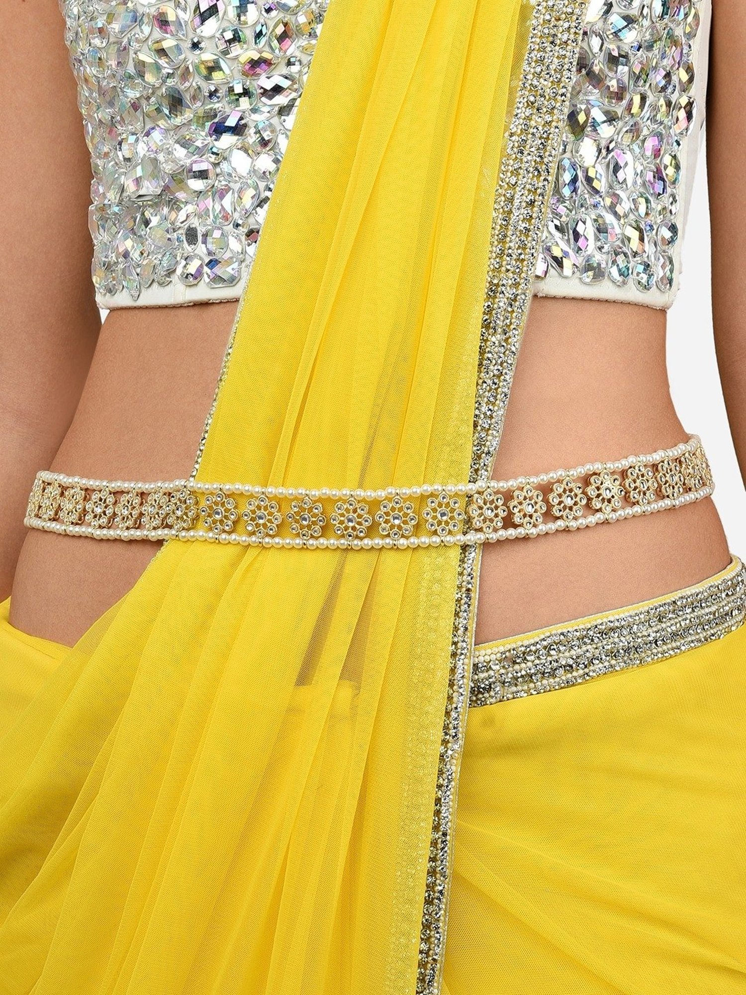 Zaveri Pearls Gold Tone Traditional Kundan Pearls Embellished Bridal Kamarbandh-ZPFK15973