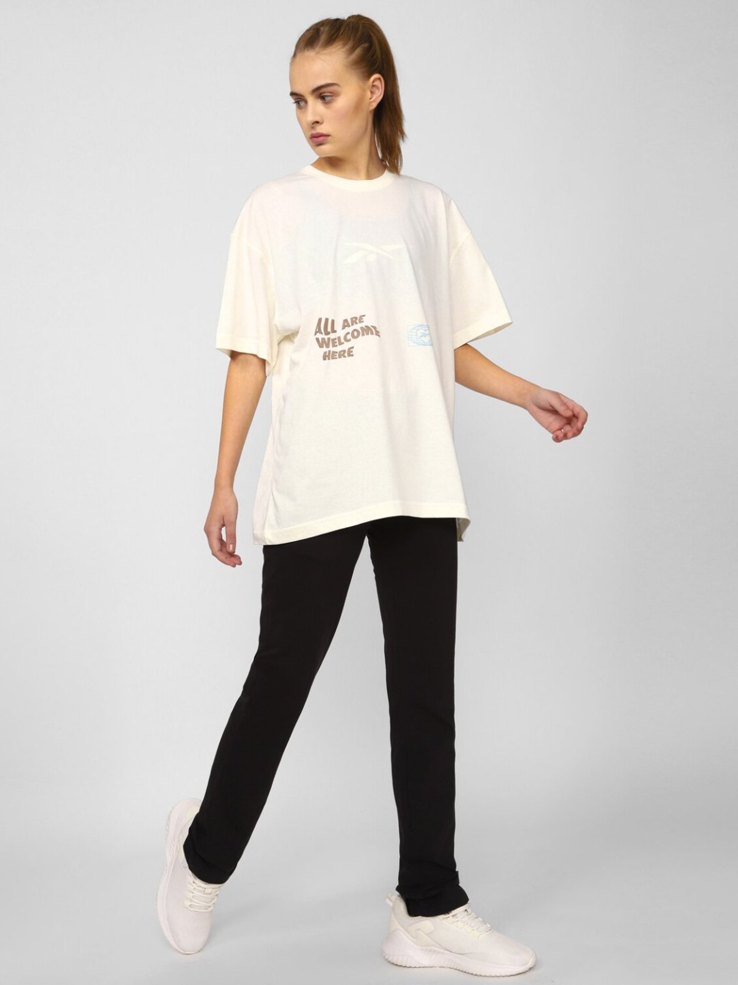 Reebok White Cotton Printed T-Shirt