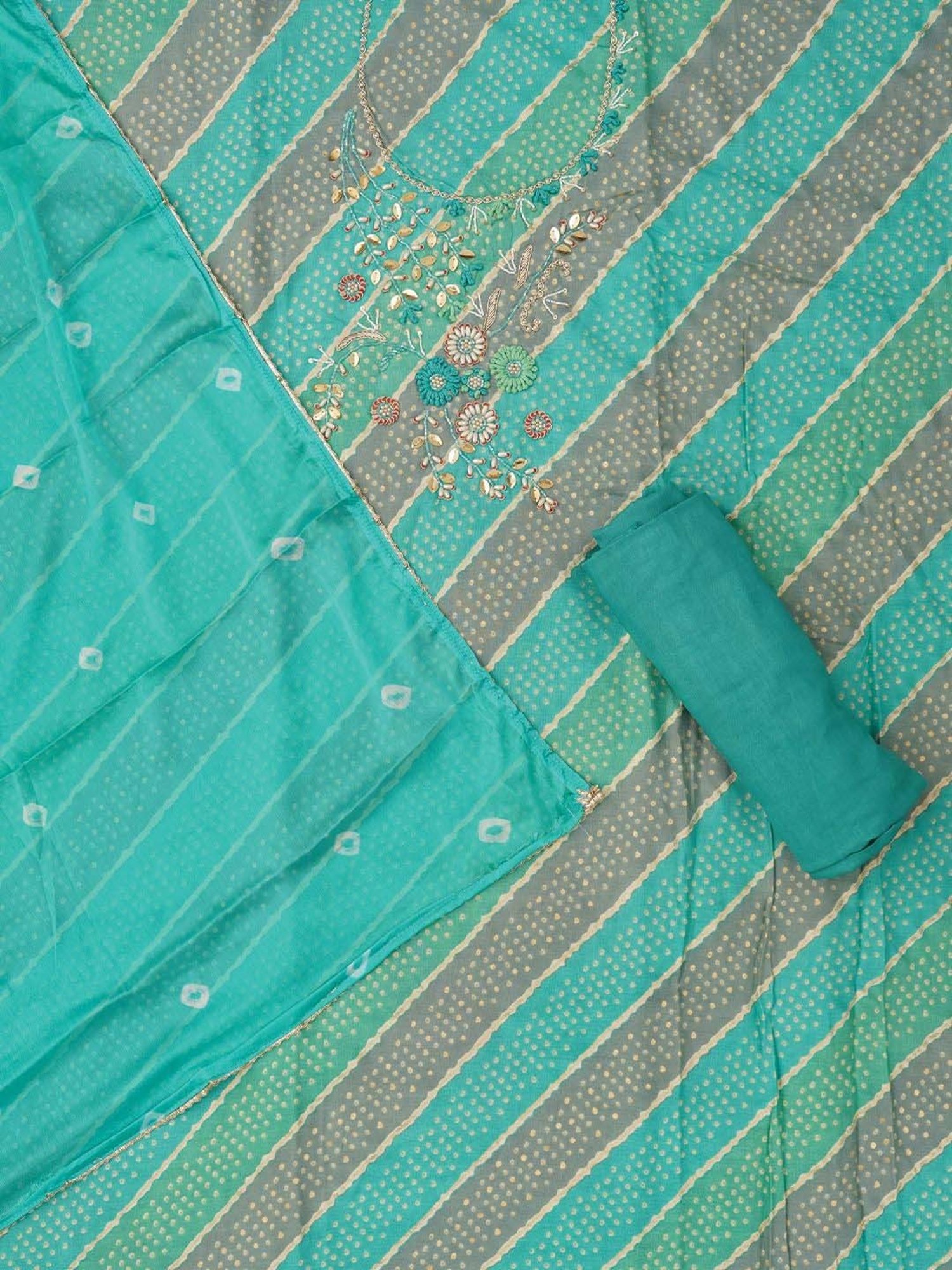 Jaipur Kurti Green Embellished Unstitched Dress Material