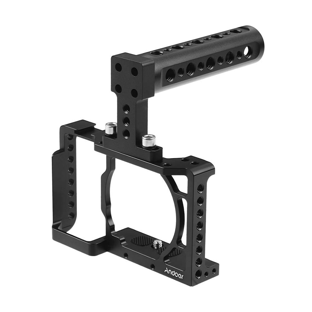 Andoer Camera Cage + Top Handle Kit Video Film Movie Making Stabilizer Aluminum Alloy 1/4 Inch Screw with Cold Shoe Mount for Sony A6500/A6400/A6300/A6000 Camera