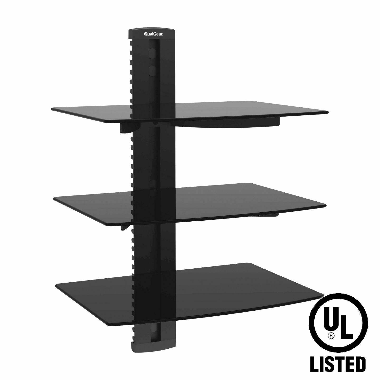 QualGear&reg; Universal Triple Shelf Wall Mount for A/V Components upto 8kgs/17.6lbs(x3), Black (QG-DB-003-BLK)
