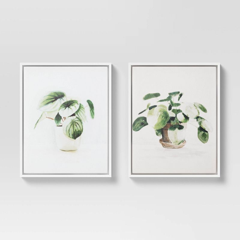 (Set of 2) 16" x 20" Pilea Peperomoides & Peperomia Melon Framed Canvas - Threshold™
