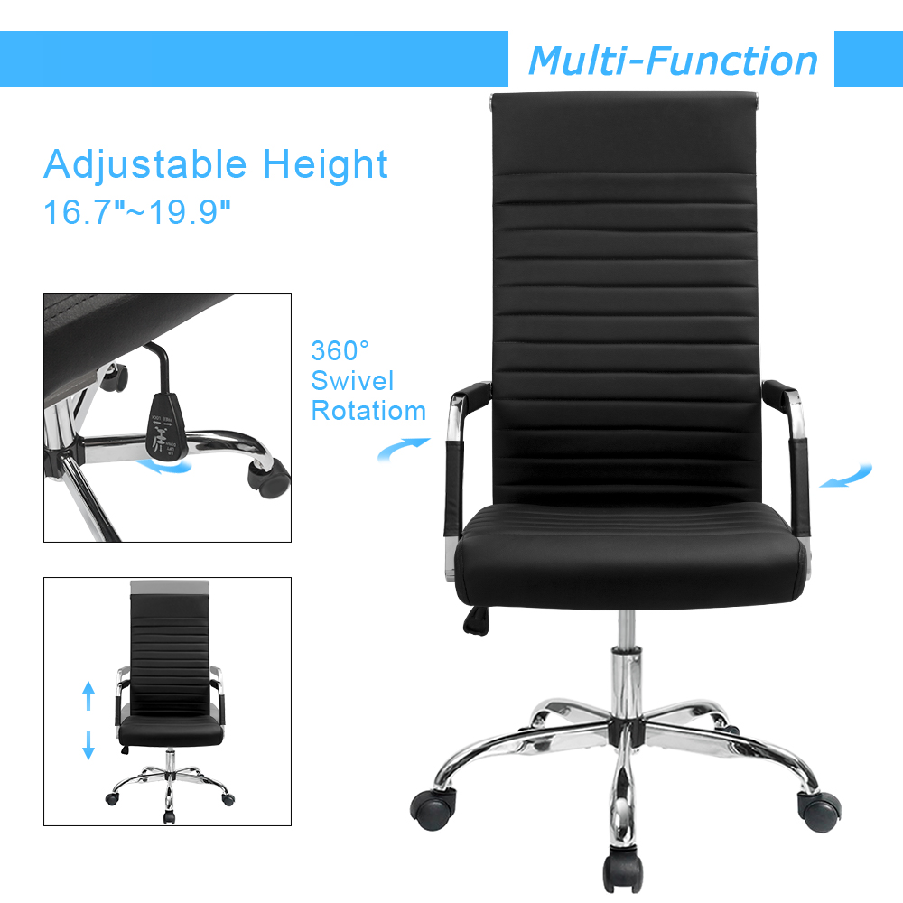 Furmax Ribbed Office Chair High Back PU Leather Executive Conference Desk Chair Adjustable Swivel Chair With Arms (Black)