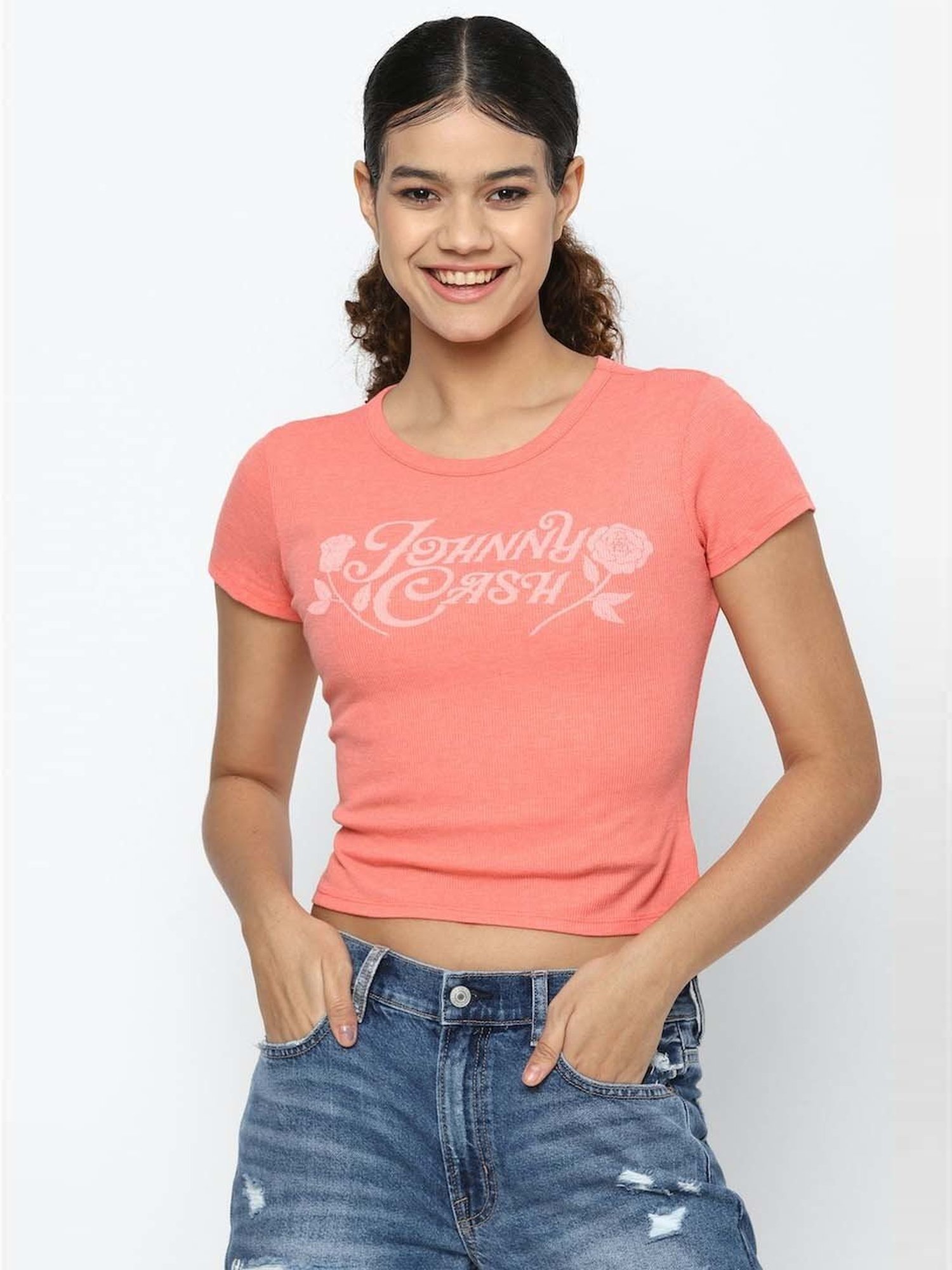 American Eagle Outfitters Peach Printed Crop Top