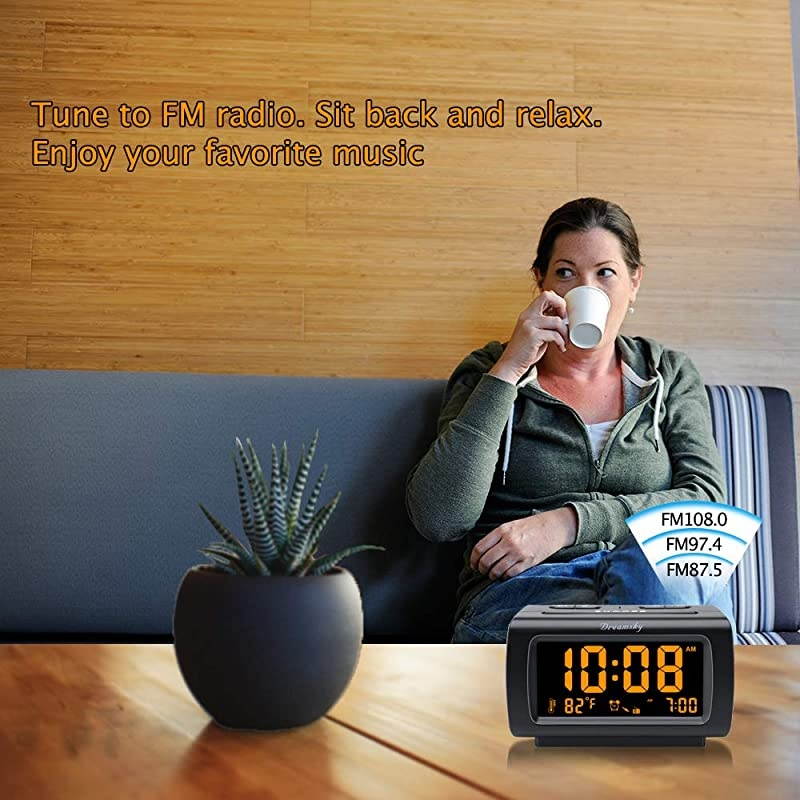 Alarm Clock Radio FM with USB Port for Bedroom, 1.2 Inch Bold Digit Display with 0%-100% Dimmer, Temperature, Snooze, Adjustable Alarm Volume, Sleep Timer, 12/24H