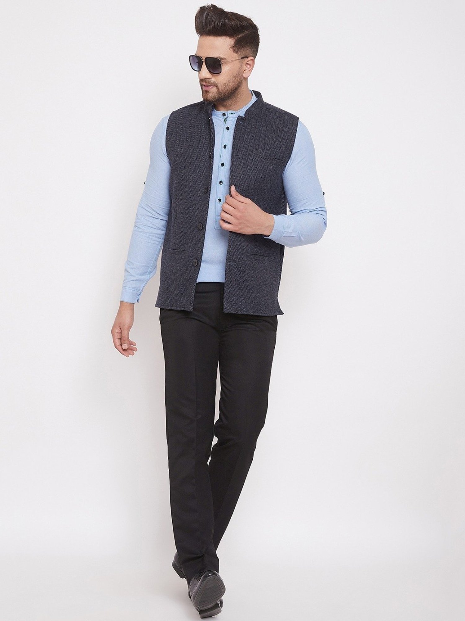 Even Grey Regular Fit Texture Nehru Jacket