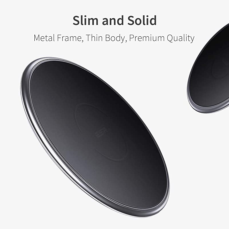 Upgraded]  Wireless Charger, Metal Frame Ultra-Thin Fast Charging Pad, 7.5W for iPhone 12/Mini/Pro/Pro Max/11/SE, 10W Fast Charging for Galaxy S20/S20 Ultra/Note10, Pixel 3/4, Black