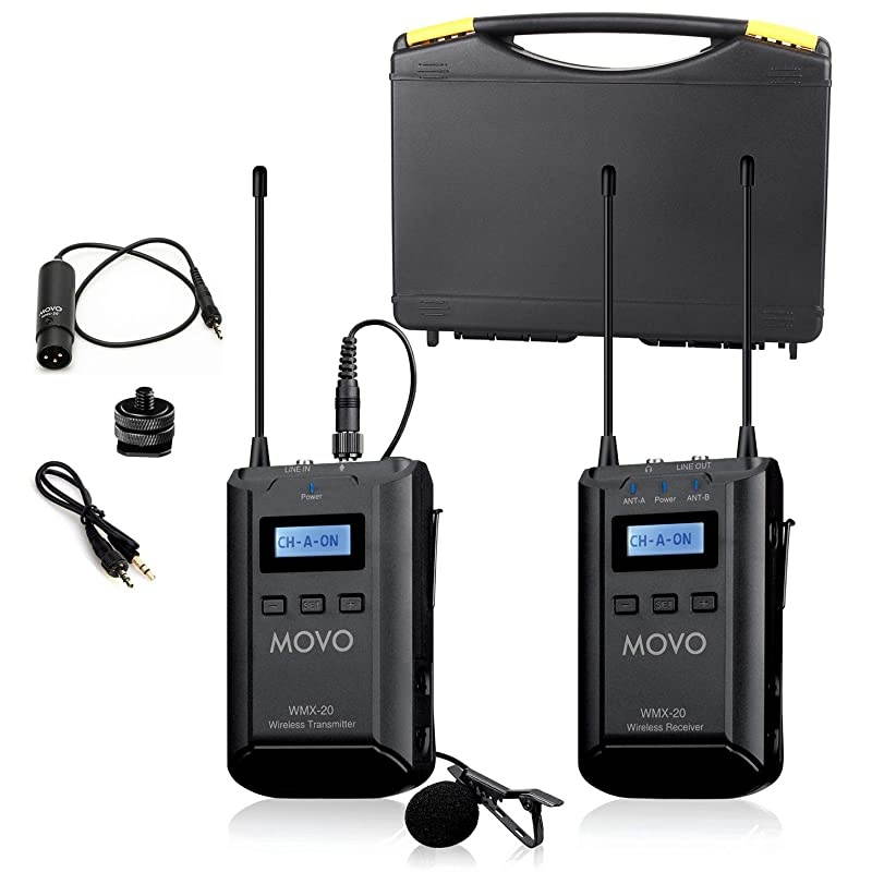 WMX20 48Channel UHF Wireless Lavalier Microphone System with 1 Receiver 1 Transmitter and 1 Lapel Microphone Compatible with DSLR Cameras 330 ft Audio Range