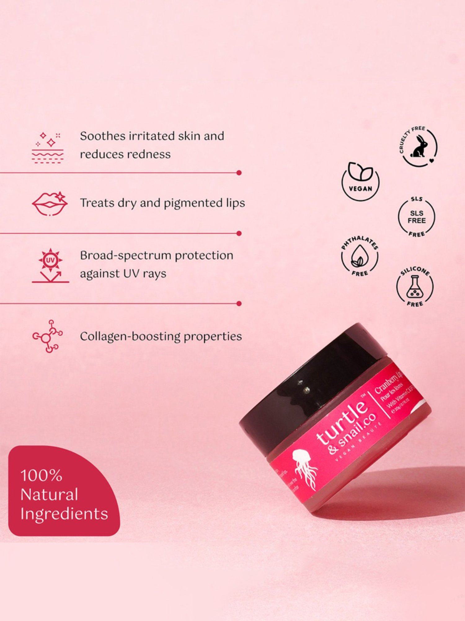 Turtle & Snail.Co Cranberry Lip Tint & Balm with Vitamin C & SPF 30 - 20 gm