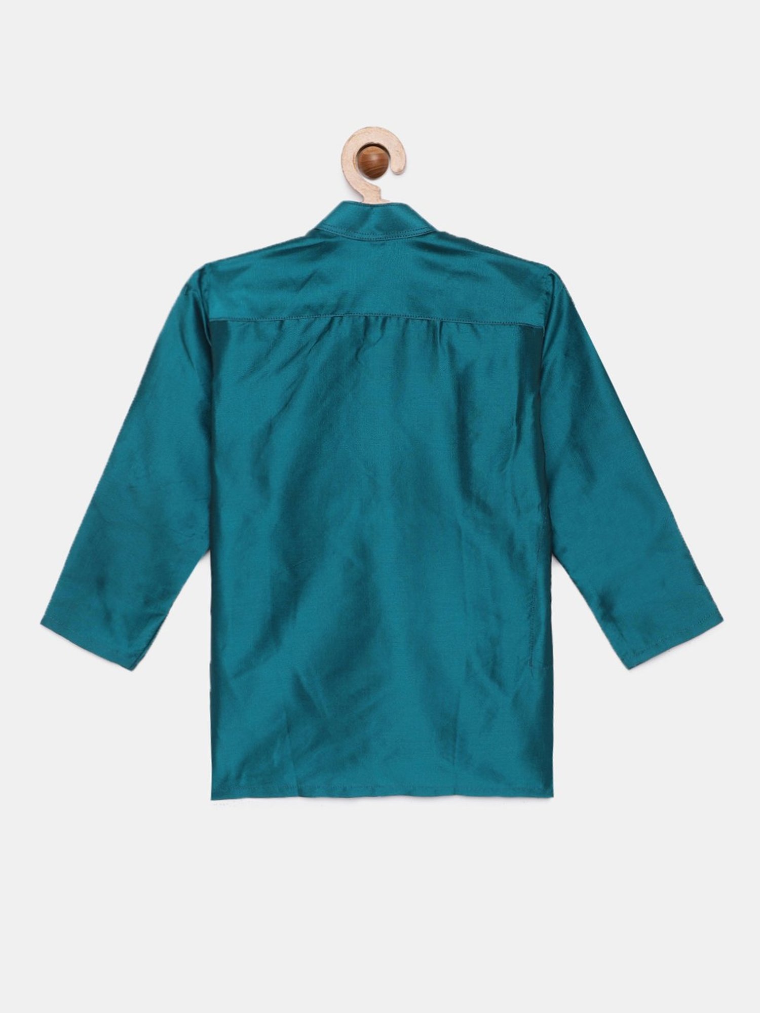 THANGAMAGAN Kids Sea Green Solid Full Sleeves Kurta