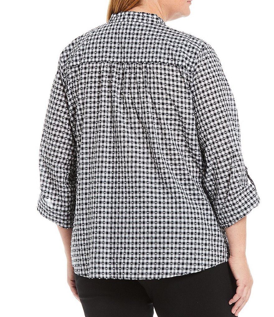 Democracy Plus Size Floral Print 3/4 Puff Sleeve V-Neck Knit Top