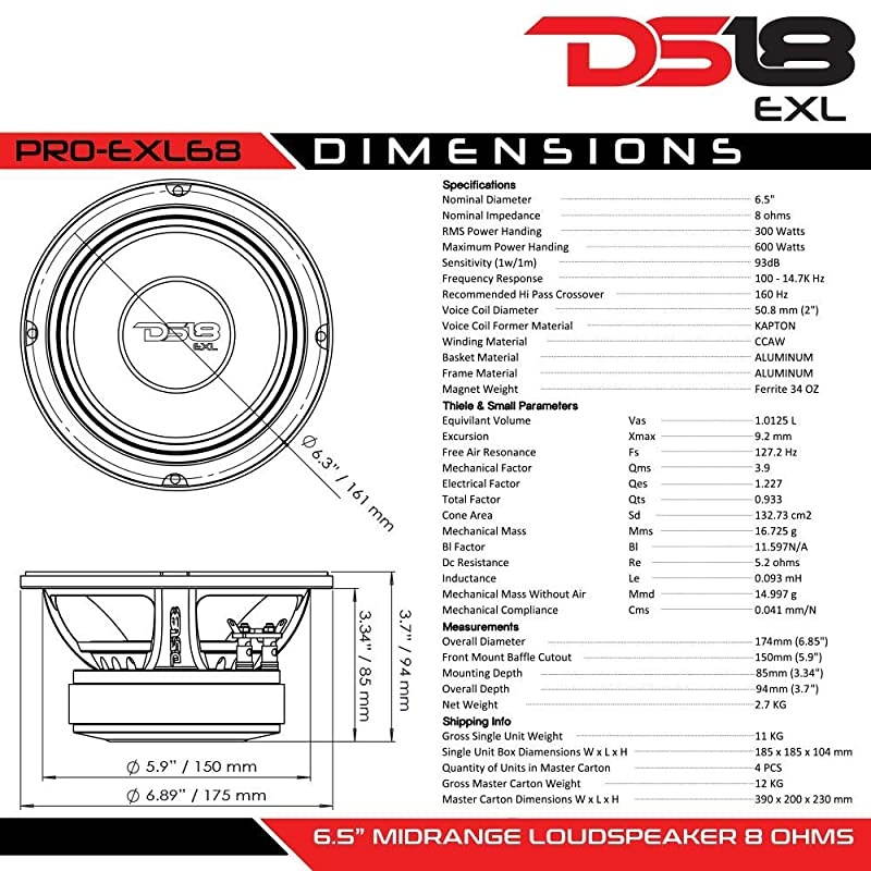 PROEXL68 Loudspeaker 65quot Midrange Red Aluminum Bullet 600W Max 300W RMS 8 Ohms Ferrite Magnet For the Peple Who Live and Breathe Car Audio 1 Speaker