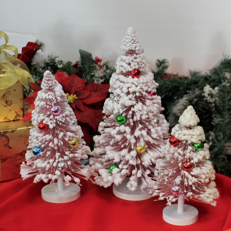 Christmas 13.5" Pink Snow Forest Trees Putz Village Retro  -  Decorative Figurines