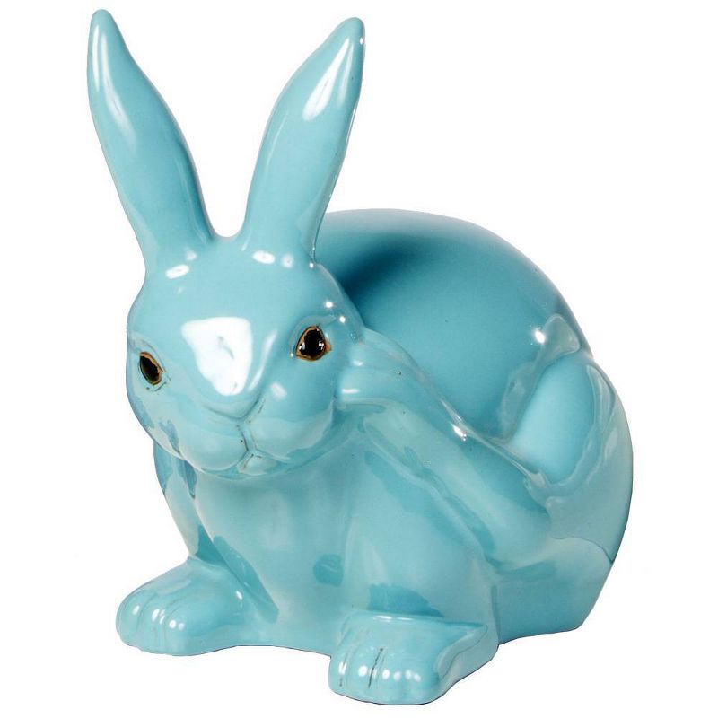 11.5" Handmade Scratching Glazed Ceramic Rabbit Statue Blue - Alfresco Home LLC