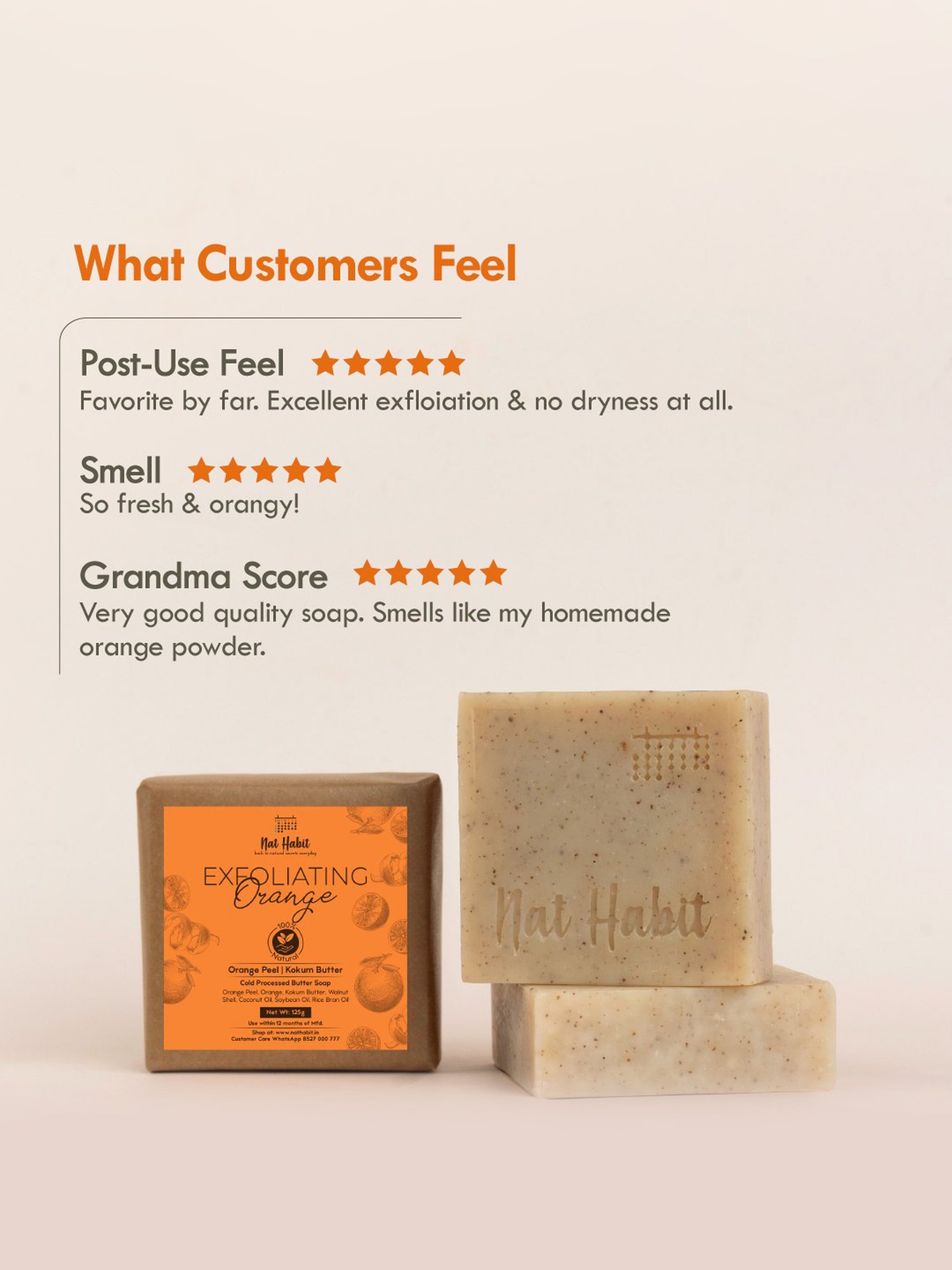 Nat Habit Cold Processed Exfoliating Orange Soap - 125 gm