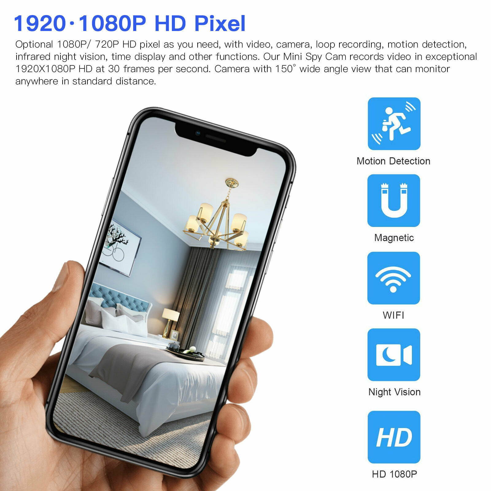 Mini Spy Hidden Camera, TOLEAP 1080P Full HD Wireless WiFi Security Video Camera with Night Vision and Motion Detection, Portable Tiny Nanny Cam with Monitor Phone App for Car Indoor Outdoor Home