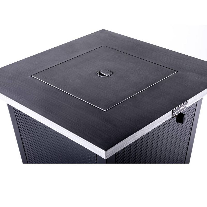 Square Fire Pit With Gray Brushing Table Top and Steel Wicker Base 32" - Legacy Heating