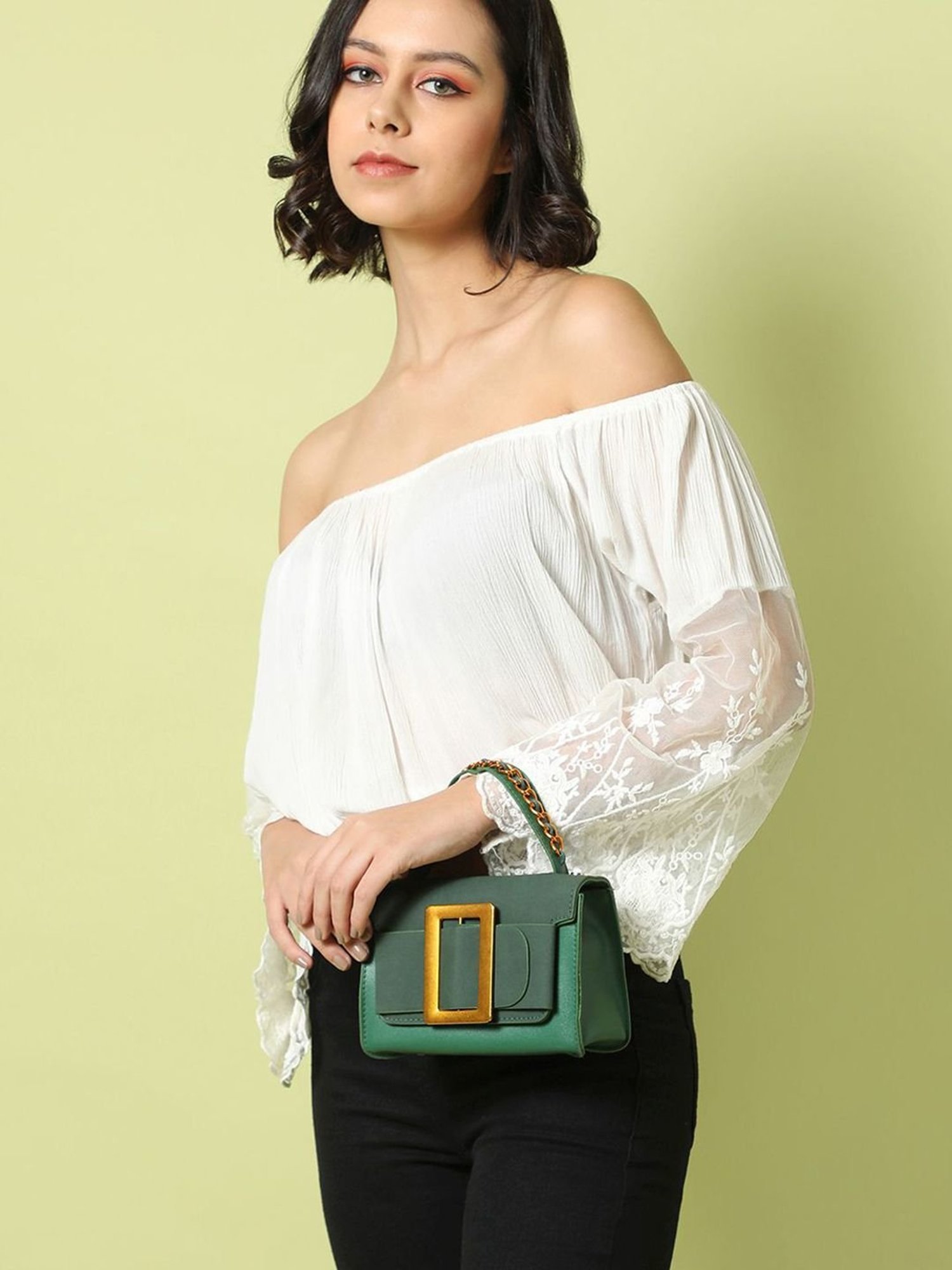 HauteSauce Green Solid Small Handbag