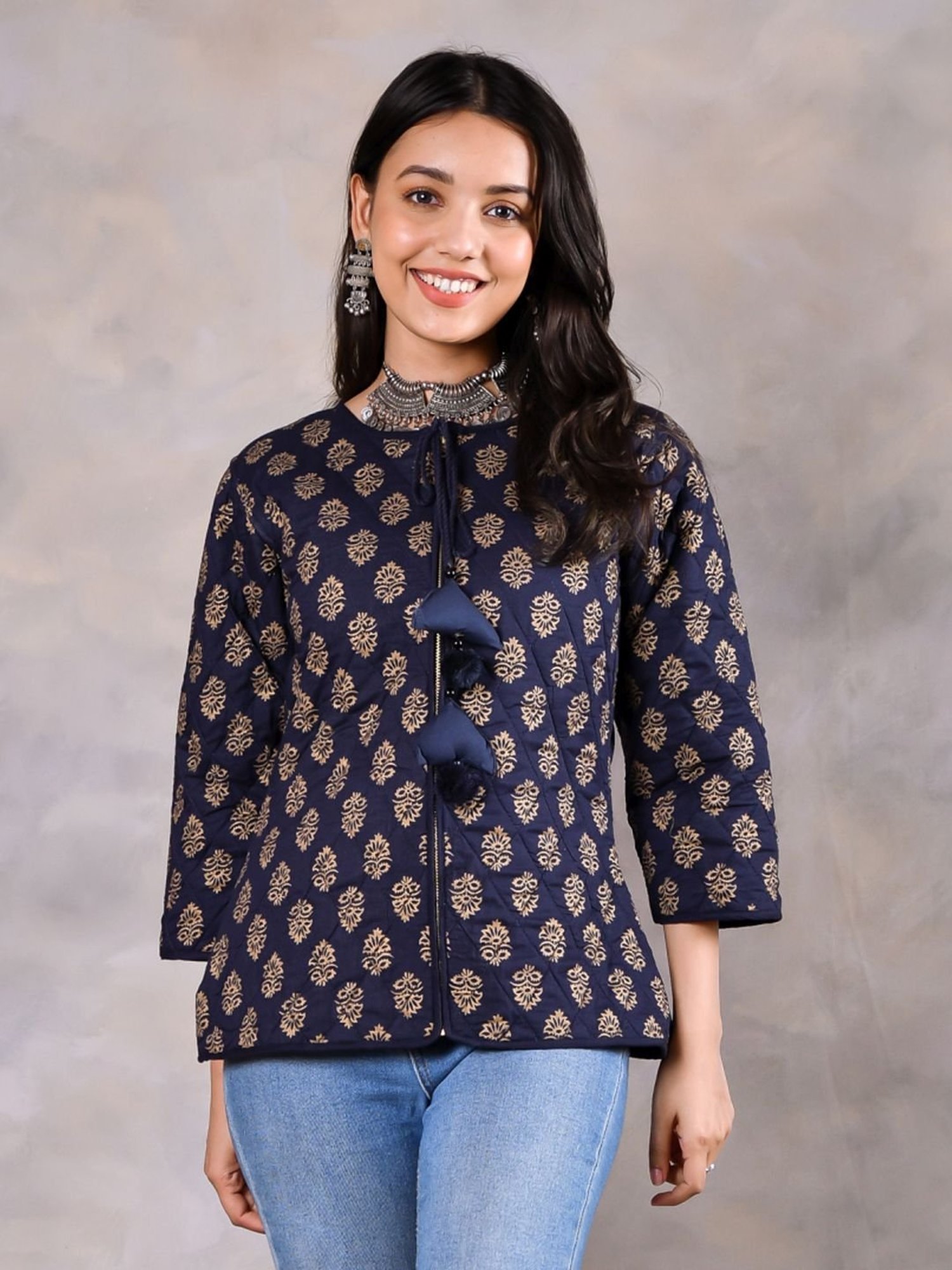 Rustorange Blue Printed Jacket