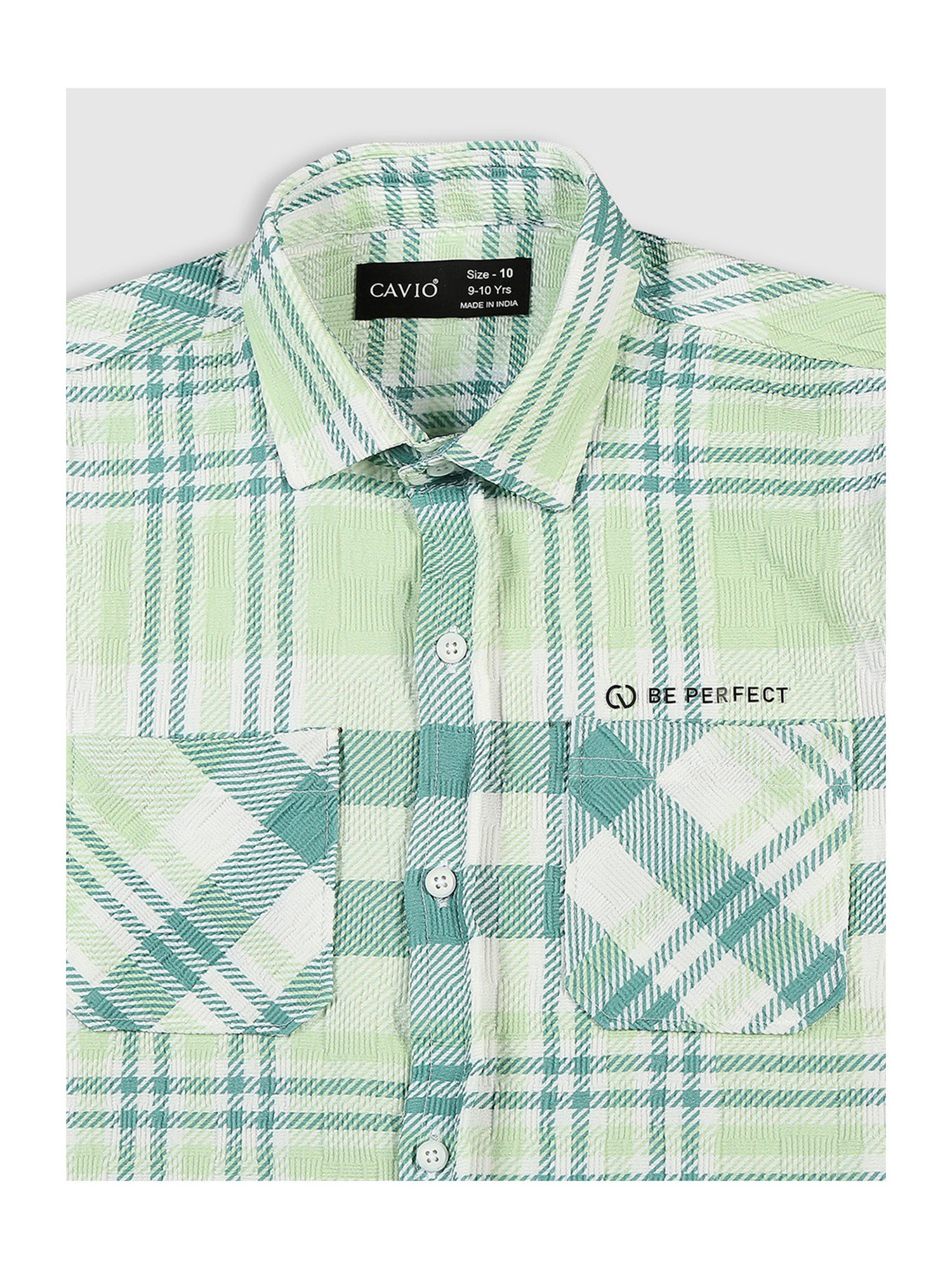 Cavio Kids Green Checks Full Sleeves Shirt