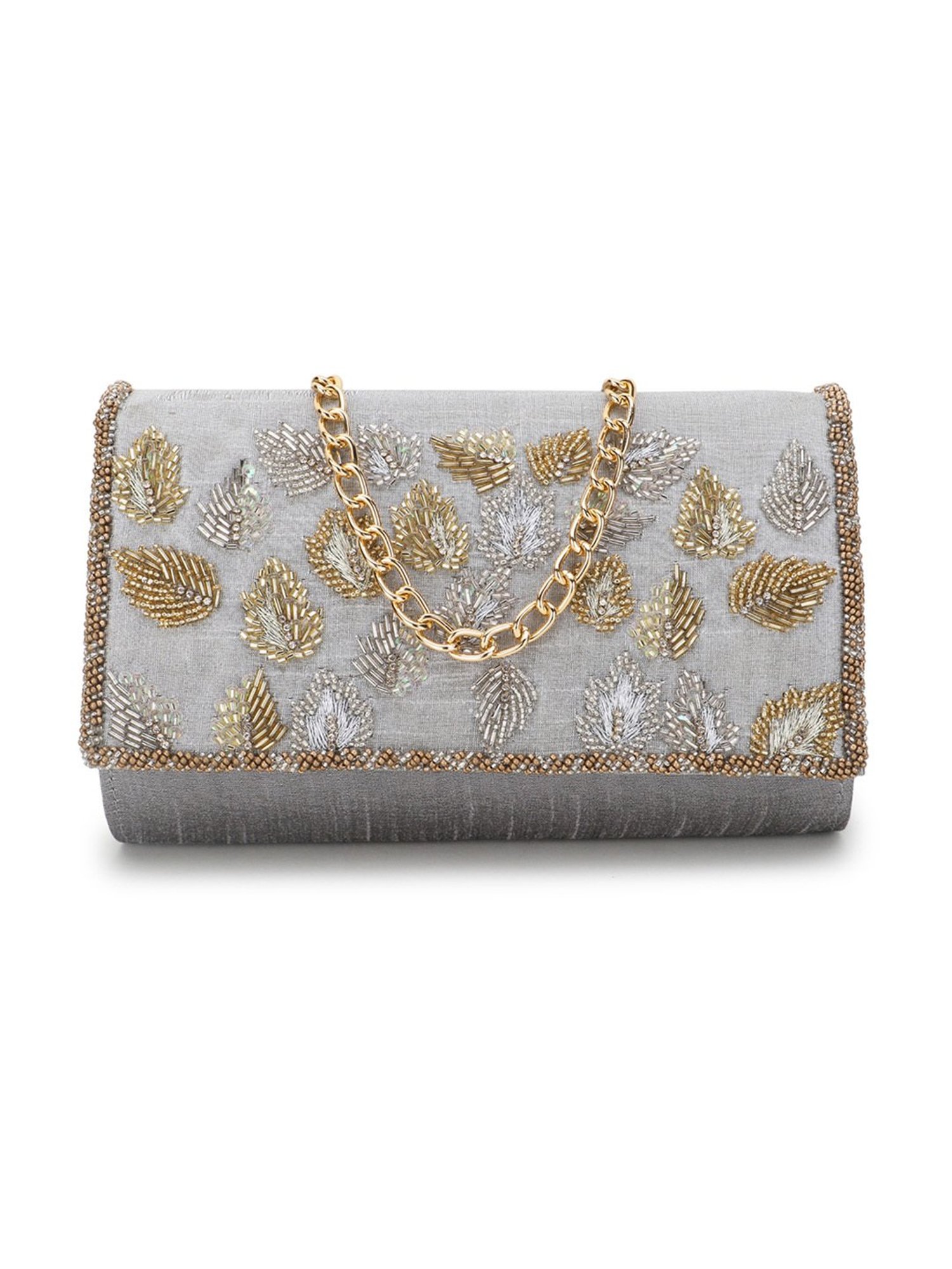 Spice Art Silver Embroidered Medium Clutch