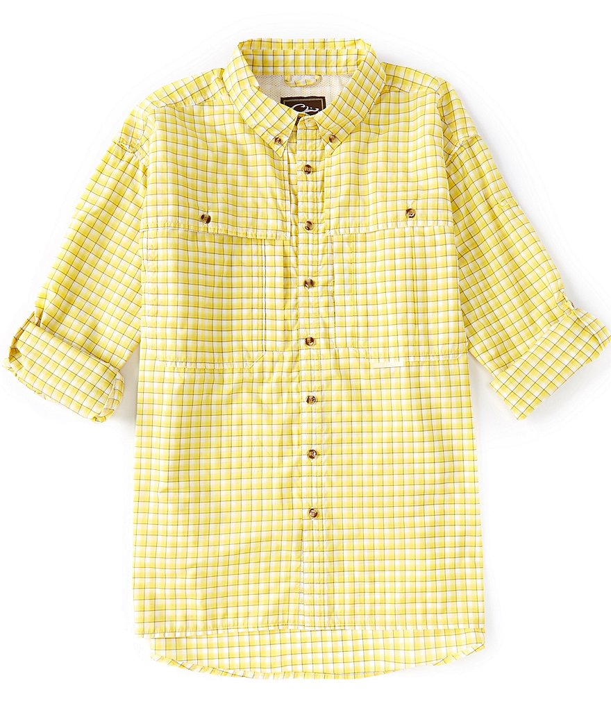 Drake FeatherLite Checked Plaid Wingshooter Performance Long-Sleeve Woven Shirt